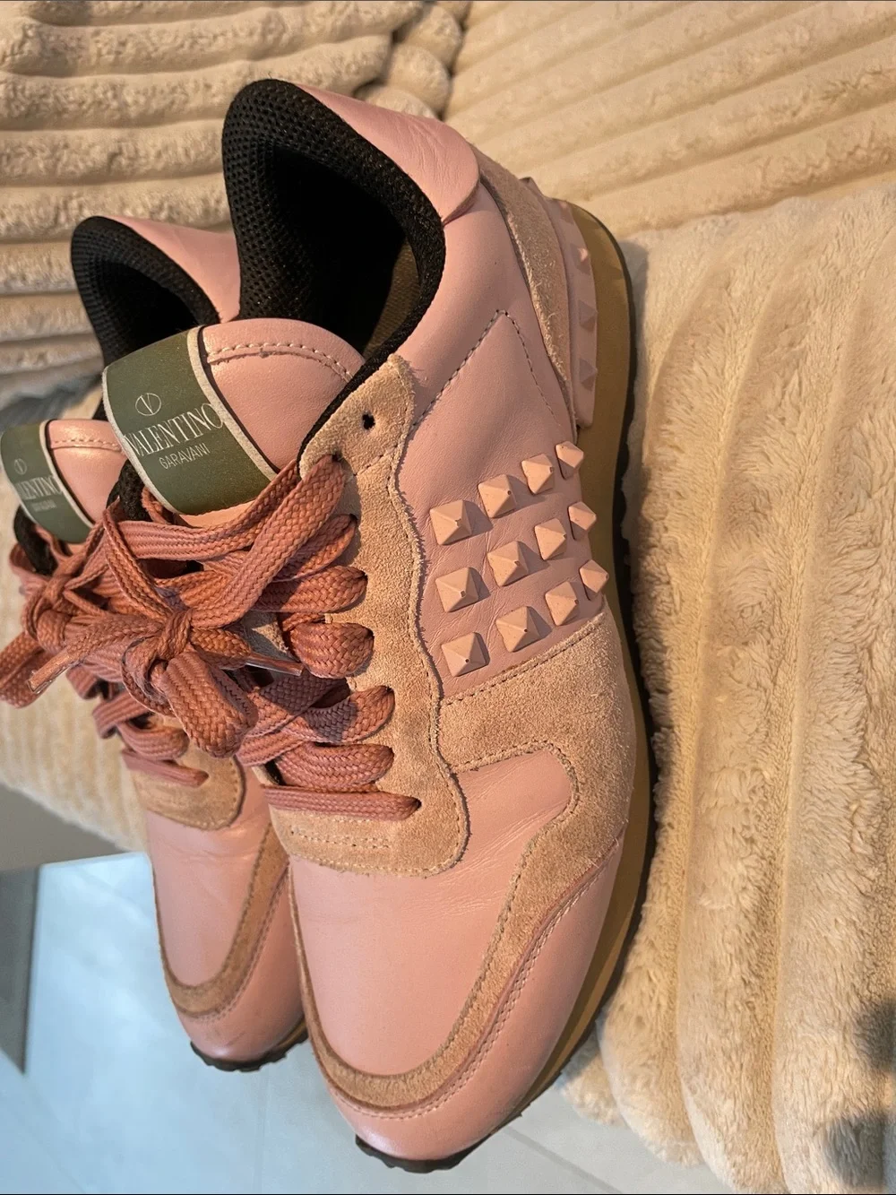 Valentino Garavani Pink Leather & Suede Studded Women's Sneakers